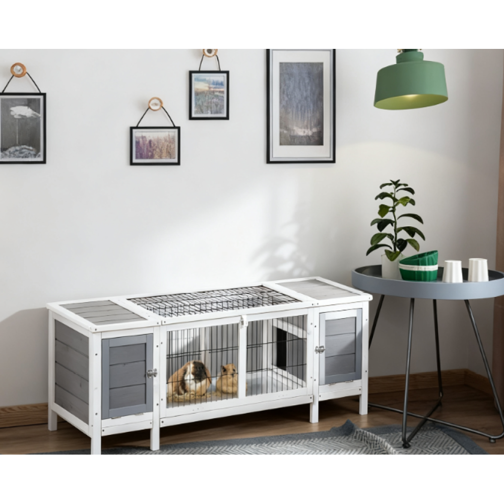 Pet House with Pull-Out Tray, and Divided Board for Indoor, White