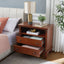 SunJet Open Space and 2 Drawers Dresser Nightstand with Charging Station, Farmhouse End Table with USB Ports and Outlets, Fluted Pilasters Design Side Table with Solid Wood Legs for Bedroom