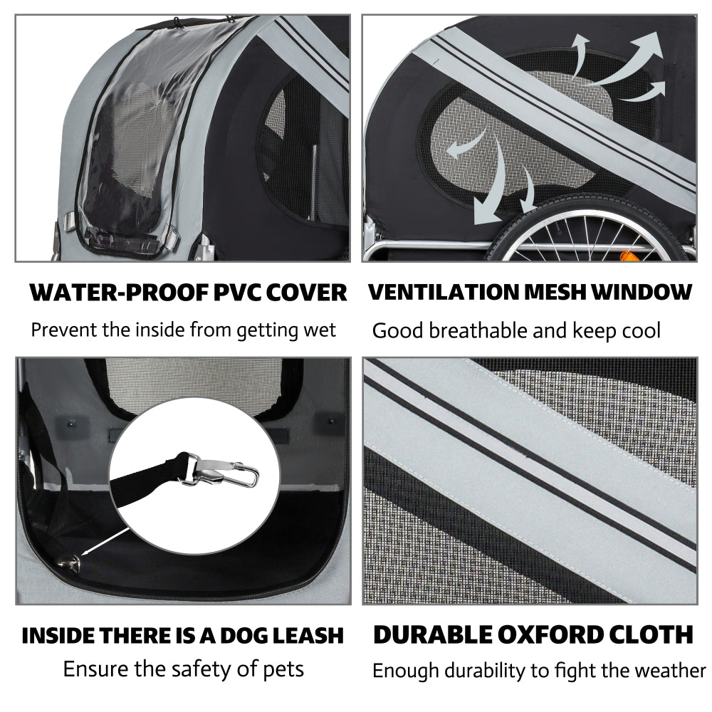 Large Folding Bike Trailer for Dogs – 100LB Capacity All-Terrain Pet Carrier, Durable Steel Frame for Cycling, Jogging, Camping & Outdoor Adventures, Black- Grey