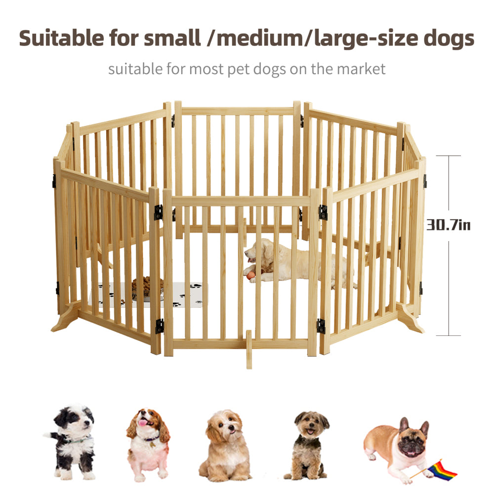 Wooden Freestanding Dog Gates for The House, Dog Gates for Doorways, Wood Stairs Fences Indoor Pet Gate, Step Over Fence-8 Panel 31"H