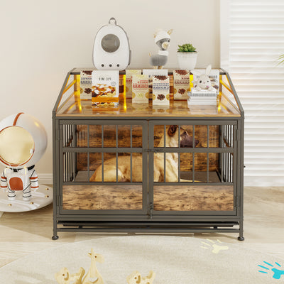 Multi-function Furniture Style Dog Crates with Storage, Dog Crate Furniture Large Wooden Dog Kennel with Double Doors, for Large/Medium Dog Indoor, Brown