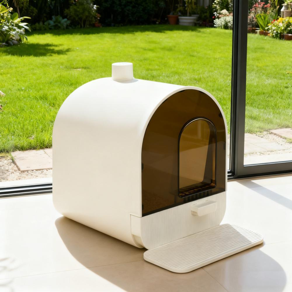 white  Cat Litter Box with Lid with Scoop and Filter