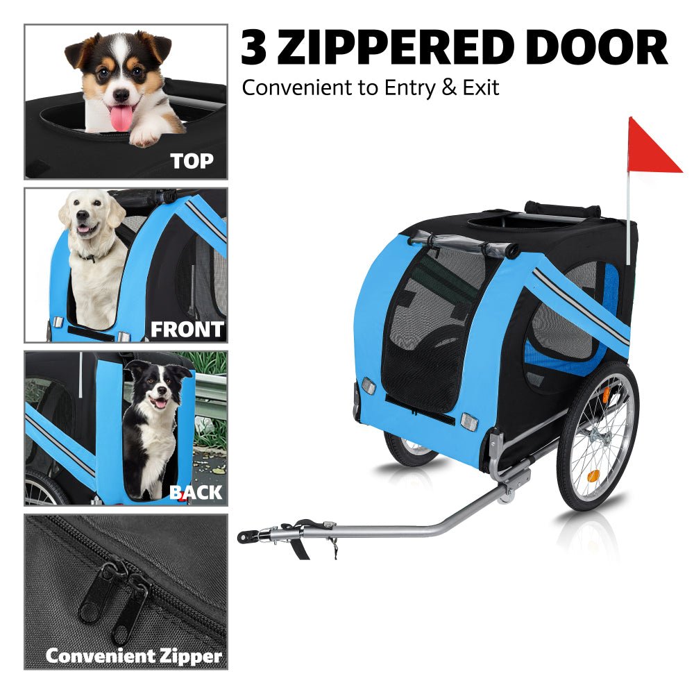 Large Folding Bike Trailer for Dogs – 100LB Capacity All-Terrain Pet Carrier, Durable Steel Frame for Cycling, Jogging, Camping & Outdoor Adventures, Black- Blue