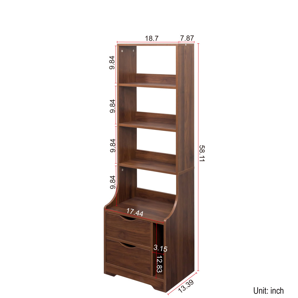 SunJet Night Stand with Bookshelf, Night Stand with 2 Storage Drawers for Bedroom