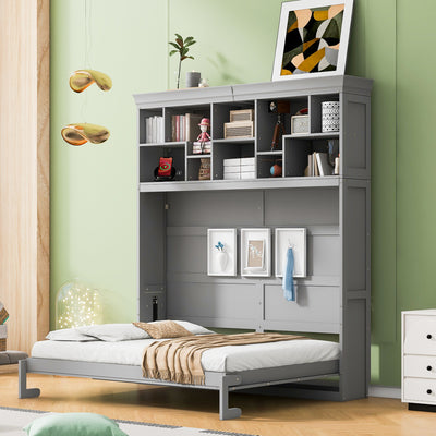 Queen Size Murphy Bed Wall Bed with Top Shelves & USB,Gray