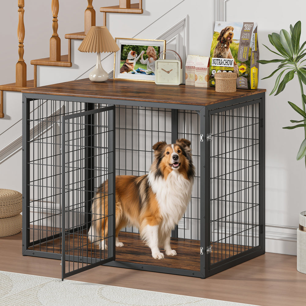 47'' Dog Crate Dog Cage Furniture with 3 Doors,for Large & Medium Dogs.Grey.