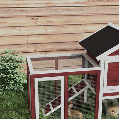 PawHut 48" Wooden Rabbit Hutch Bunny Cage with Waterproof Asphalt Roof, Fun Outdoor Run, Removable Tray and Ramp, Brown