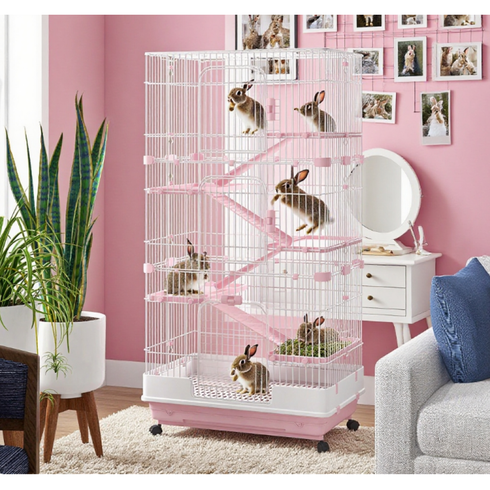 Small Animal Cage Rabbit Hutch with Universal Lockable Wheels