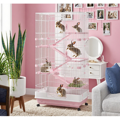 Small Animal Cage Rabbit Hutch with Universal Lockable Wheels