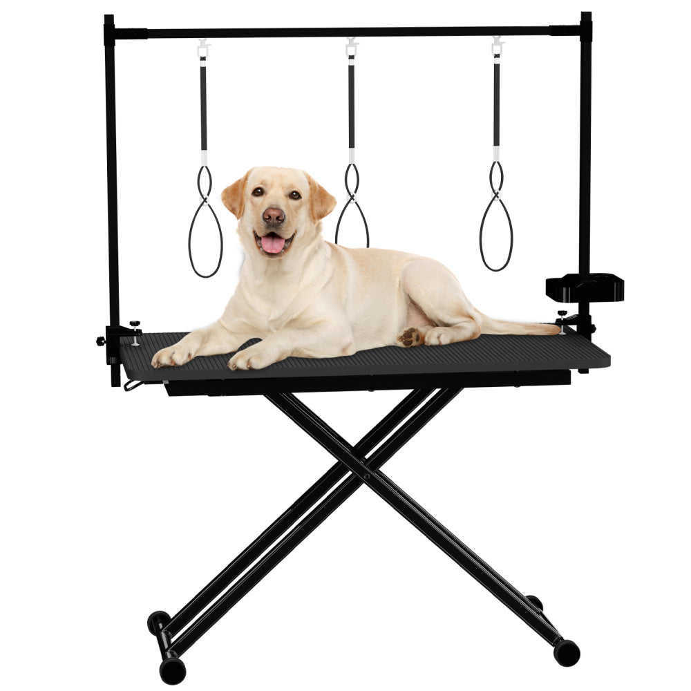 47'' Blue Large Dog Grooming Table X-Lift Foldable Grooming Table for Dogs at Home Adjustable Height Arms Pet Station with Nooses, Tool Organizer