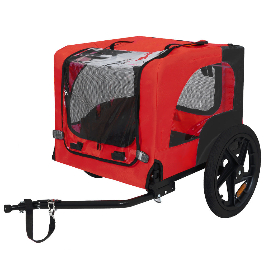 Dog Bike Trailer - Folding Pet Trailer Car for Bicycle, Folding Pet Carrier with 20 Inch Wheels, 2 Entrances, Safety Flag, Easy to Connect & Store