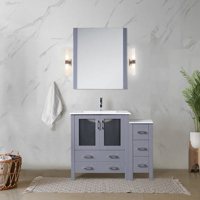 Dark Grey Bath Vanity 42 in. W x 18.25 in. D, with Side Cabinet, Faucet Set, White Ceramic Top, and 28 in. Mirror