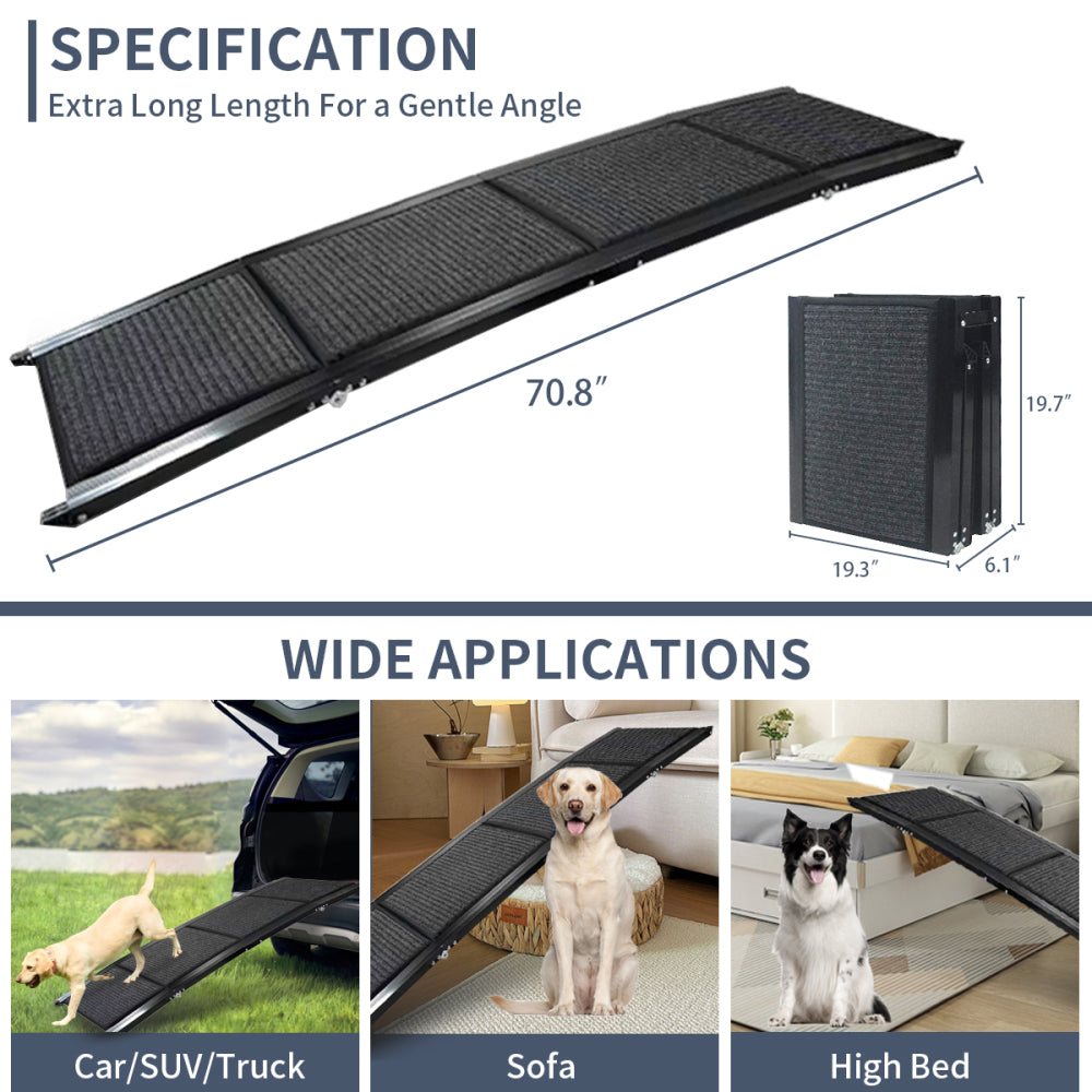 Dog Ramp for Car, 63" Long & 17" Wide Folding Portable Pet Stair Ramp with Non-Slip Rug Surface, Extra Wide Dog Steps for Medium & Large Dogs Up to 250LBS Enter a Car, SUV & Truck