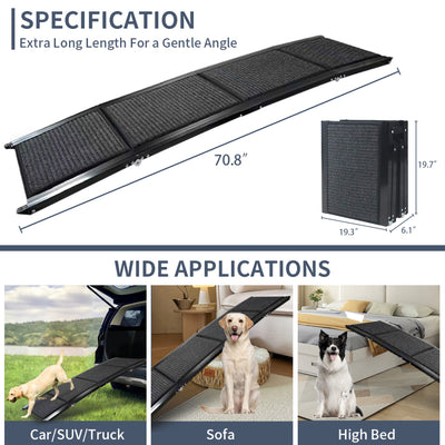 Dog Ramp for Car, 63" Long & 17" Wide Folding Portable Pet Stair Ramp with Non-Slip Rug Surface, Extra Wide Dog Steps for Medium & Large Dogs Up to 250LBS Enter a Car, SUV & Truck