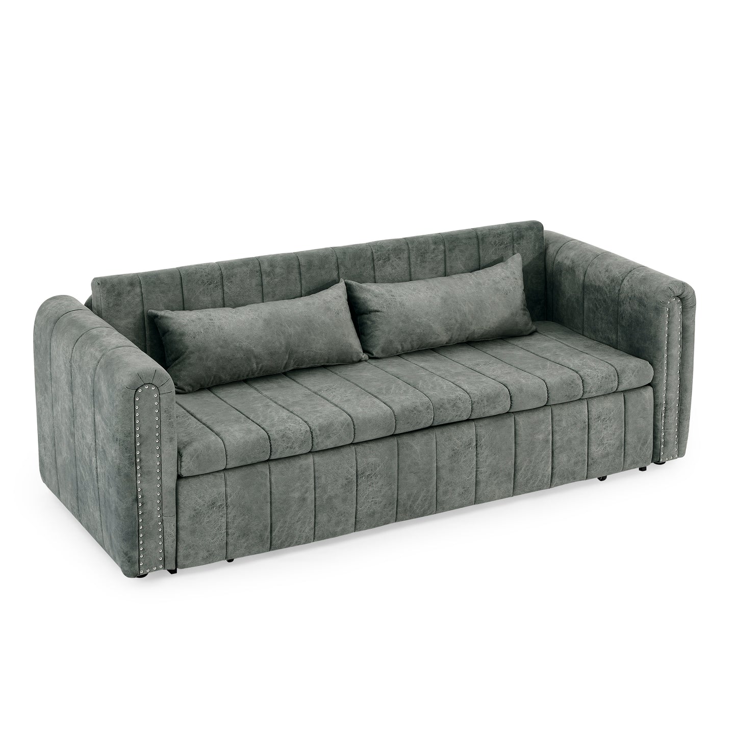 Modern Upholstered 3-in-1 Pull-Out Bed Sleeper Sofa with Rolled Arms and Copper Nail Decor, Grey Velvet, 82.3'