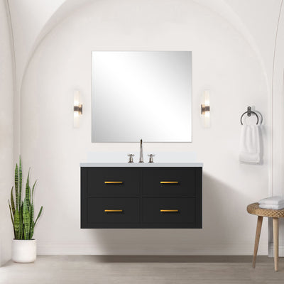 Black Single Bath Vanity 36 in. W x 22 in. D, Cultured Marble Countertop and 34 in. Mirror