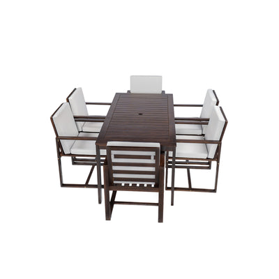 Elegant Patio Dining Set with Removable Cushions in Dark Brown Acacia Wood for Outdoor Spaces