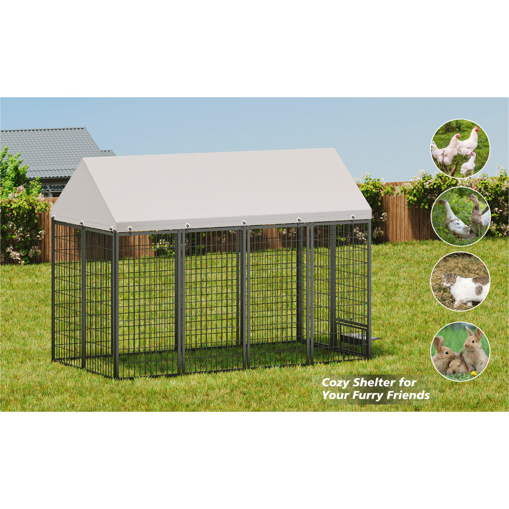 Large Dog Kennel Outdoor Pet Pens Dogs Run Enclosure Animal Hutch Metal Coop Fence with Roof Cover. 7.94'L x 4.13'W x 5.95'H.