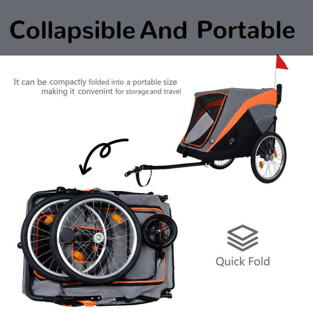 2-in-1 Bike Trailer & Push Cart for Pets - Detachable Bike Hitch & Push Handle Included - Quick Release Wheel, Internal Leash, Dual Cup Pockets and Underneath Storage Bag,  Holds Pets Up to 100 lbs