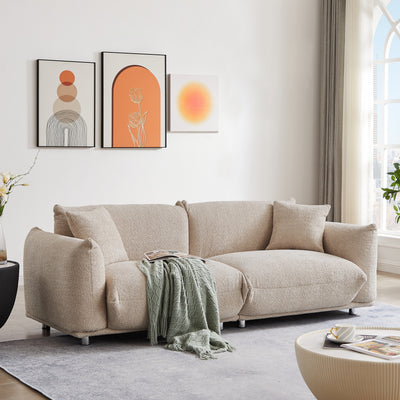 Oversized Loveseat Sofa for Living Room, Sherpa Sofa with Metal Legs, 3 Seater Sofa, Solid Wood Frame Couch with 2 Pillows, for Apartment Office Living Room - CAMEL color