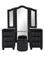 Modern Style Crystal Tufted Upholstery 6-Drawer Vanity Set with Stool, finished with Velvet Fabric made with Wood in Black(NJ Inventory)