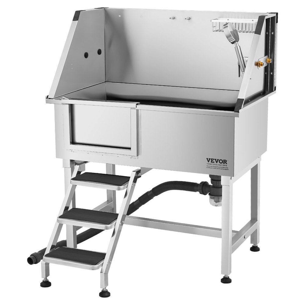 38" Dog Grooming Bath Tub Stainless Steel w/ Stairs Faucet Left Door