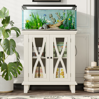 20 Gallon Fish Tank Stand with Power Outlets(4 AC 2 USB), Farmhouse Decorative Aquarium Stand Furniture with Adjustable Shelves, 10-20 Gallon Reptile Turtle Tank Stand with Cabinet Storage, Beige