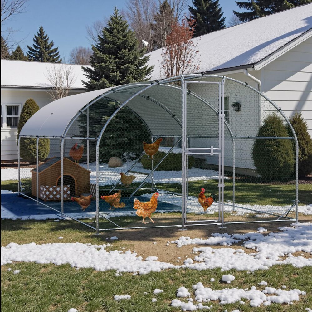 Large Metal Chicken Coop, 10x20x6.5FT Dome Chicken Runs for Yard with Cover, Walk in Chicken Coop with Roosting Perch