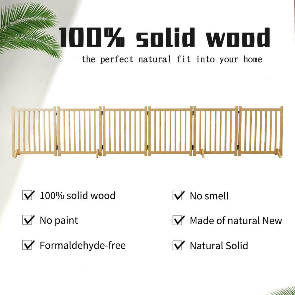 (6 Panel) Wooden Freestanding Dog Gates for The House,Dog Gates for Doorways, Stairs,Wood Dog Fences Indoor Pet Gate,Step Over Fence - 6 Panel 31"H