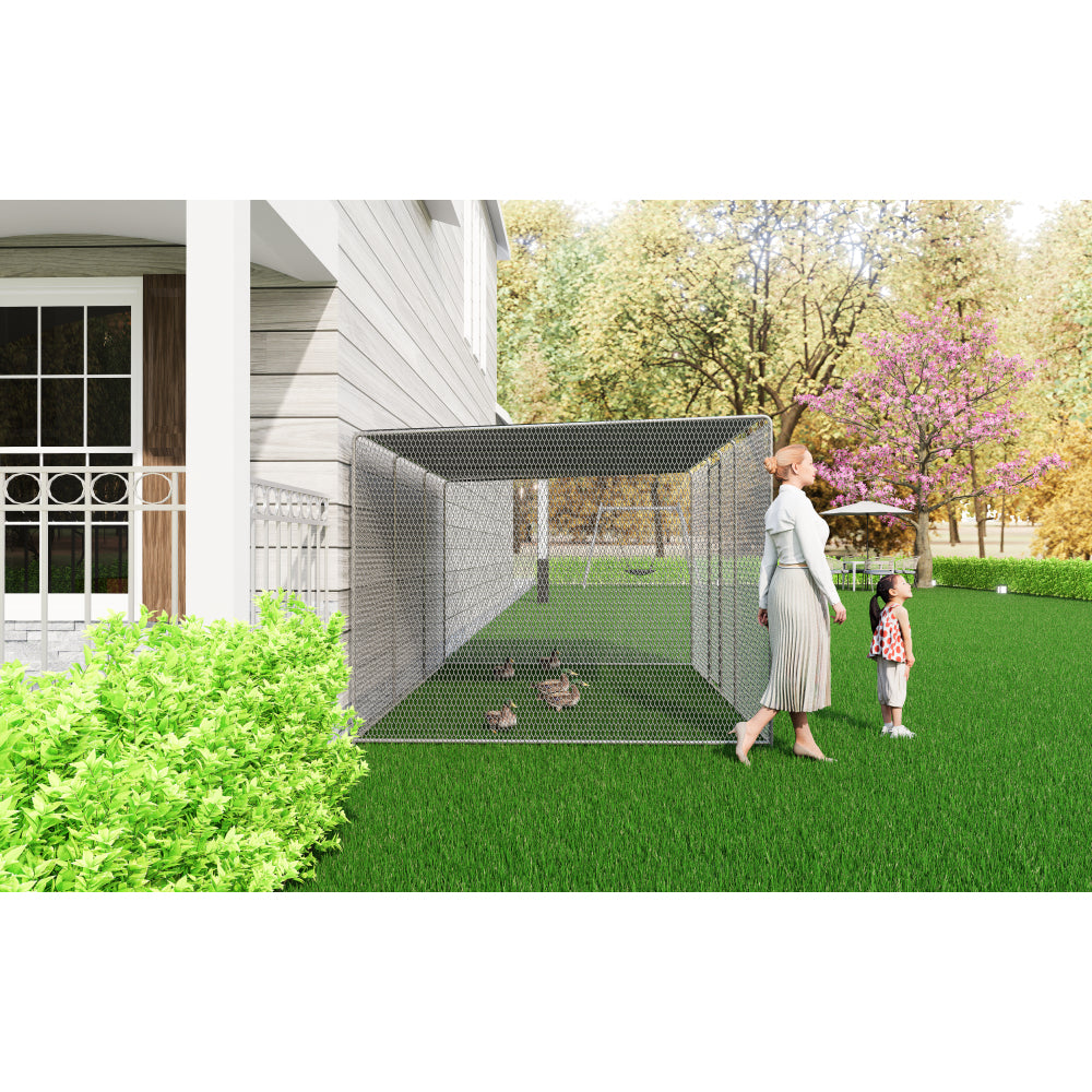 Chicken Coop 13 x 8 x 6.5 FT Chicken Run Pen for Yard . It can also be used as a Large Bird Cage or a cat house and other pet cages. Outdoor Bird Aviary Parrot Cage without Perch.The net is green .
