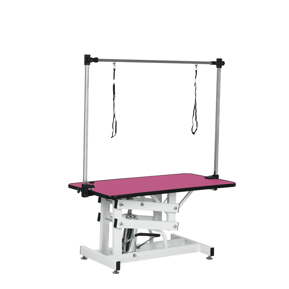 42.5INCH HYDRAULIC PET GROOMING TABLE WITH "H" ARM PINK