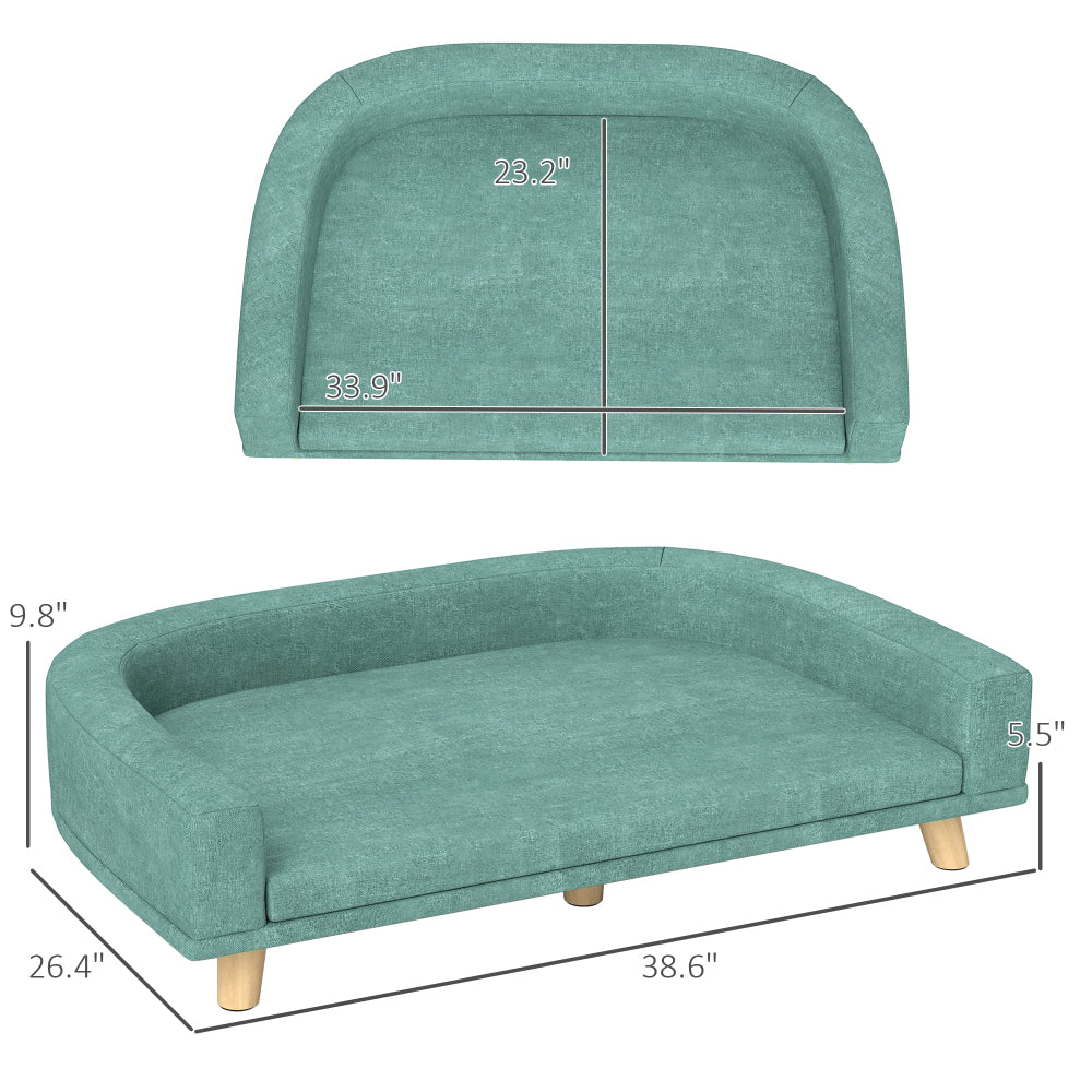 Pet Sofa Couch Bed with Washable Cushion for Large Dogs, Cats, Green