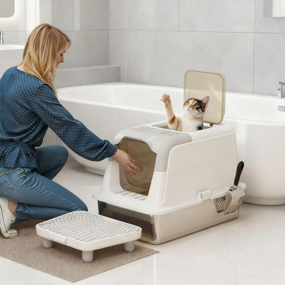 Cat Litter Box ,Top And Side Entry Enclosed Litter Box With Flip Top