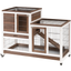 Wooden Rabbit Hutch Elevated Bunny Cage Indoor  with Enclosed Run with Wheels, Ramp, Removable Tray , Brown