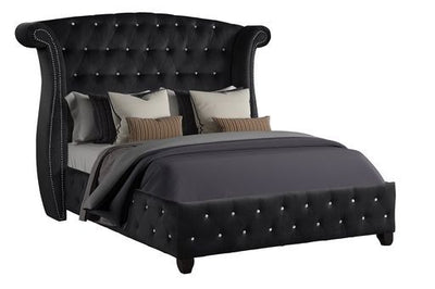 Crystal Tufted Full Bed Made with Wood in Black Color