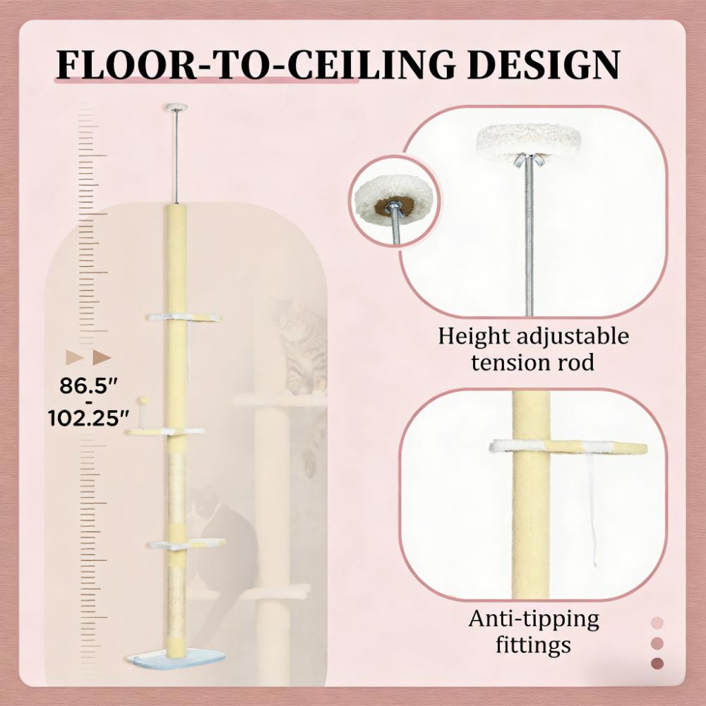Cat Tree,4-Tier Floor to Ceiling Cat Tree