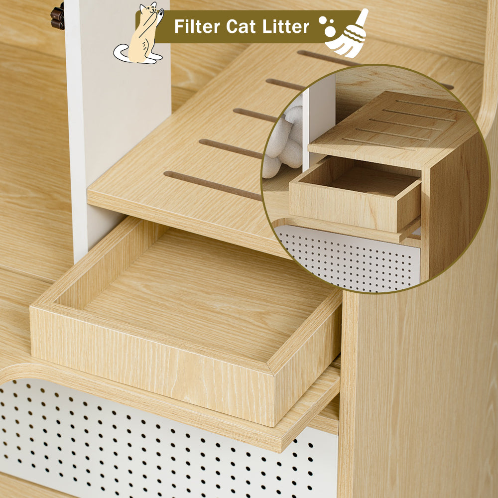 Modern 2 IN 1 Cat Furniture, Cat Litter Box Enclosure Side Table, Cat House with Storage, for 2 Small-Medium Sized Cats