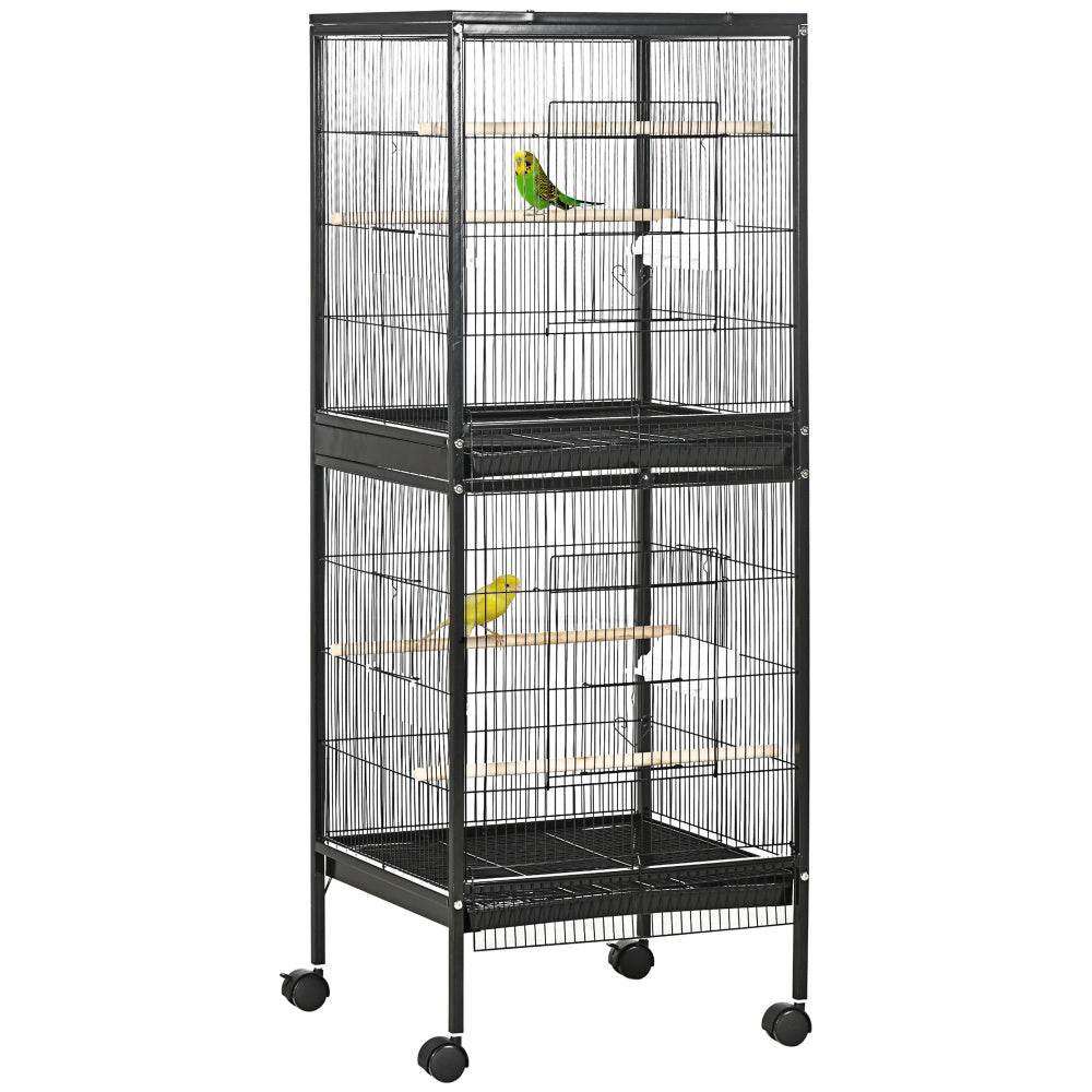 PawHut Large Bird Cage with 1.7 ft. Width for Wingspan, Bird Aviary Indoor with Multi-Door Design, Fit for a Canary, Finch, Conure, 55", Black