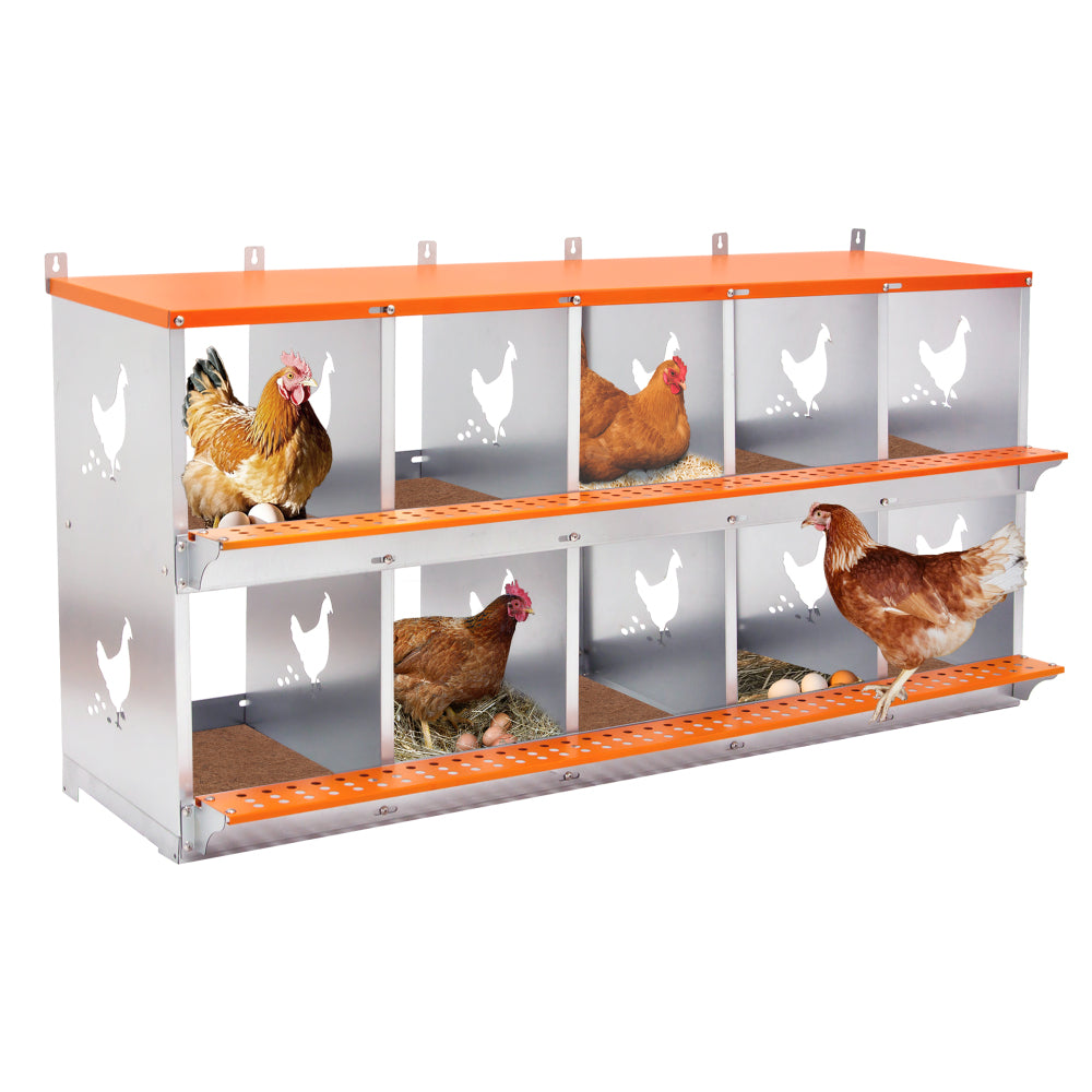 6-Bay Metal Nest Box-Wall Mount for Hens/Ducks, Easy Egg Collection & Assembly, Vented Galvanized Steel Coop Equipment Orange