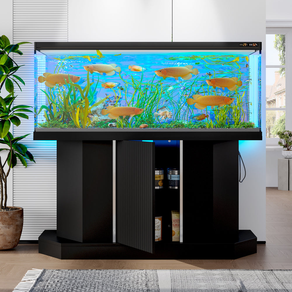 55-75  Gallon Fish Tank Stand with Power Outlets, Heavy Duty Aquarium Stand with 2 Cabinets and Storage Drawer for Fish Tank, Thickened Tabletop and Stand, Reptile Terrarium, 880LBS Capacity, Natural
