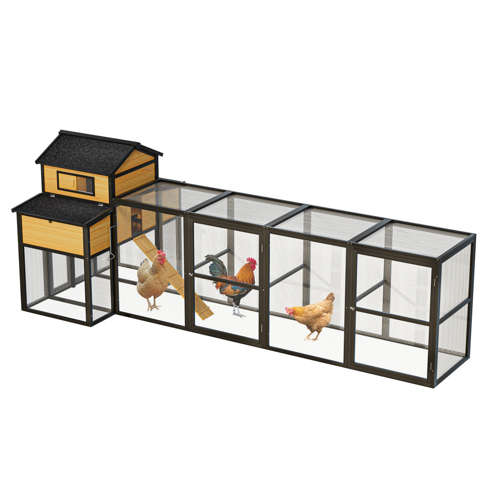 150" Black Large Wooden Chicken Coop Outdoor Hen House with Run and Nesting Boxes, Pull-Out Tray, Sliding Door, Predator-Proof Wire Mesh for 4-6 Chicken
