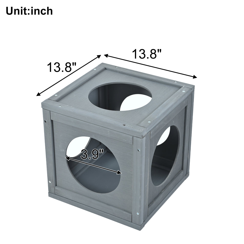 Catio Outdoor Cat Enclosure with Double Enter Doors, Grey Climbing shelves, Weatherproof  Pine Wood Playground with 7 Freely Combination Wood Boxes