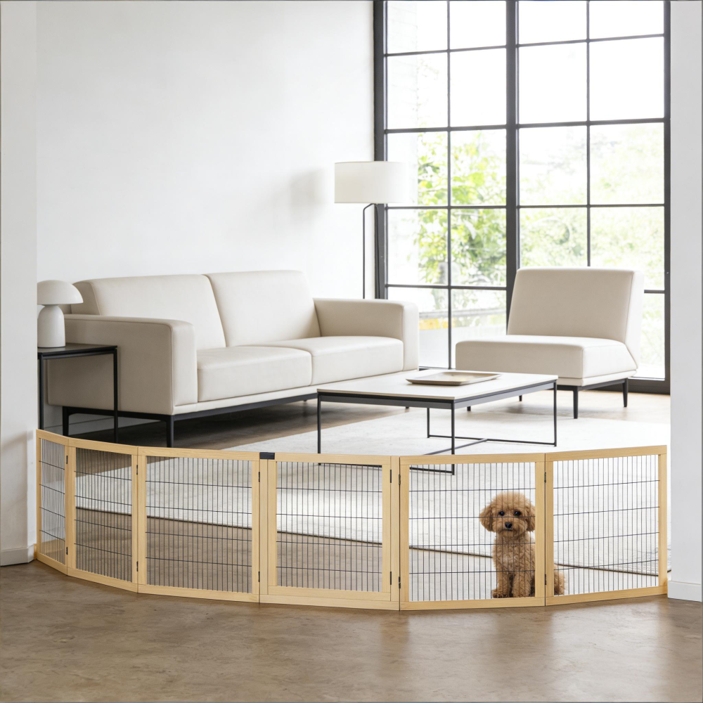 6-Panel Folding Dog,Wooden Pet Gate