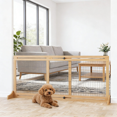 Wide Pet Gate,Wooden Pet Gate,Freestanding Pet Gate for Your Home