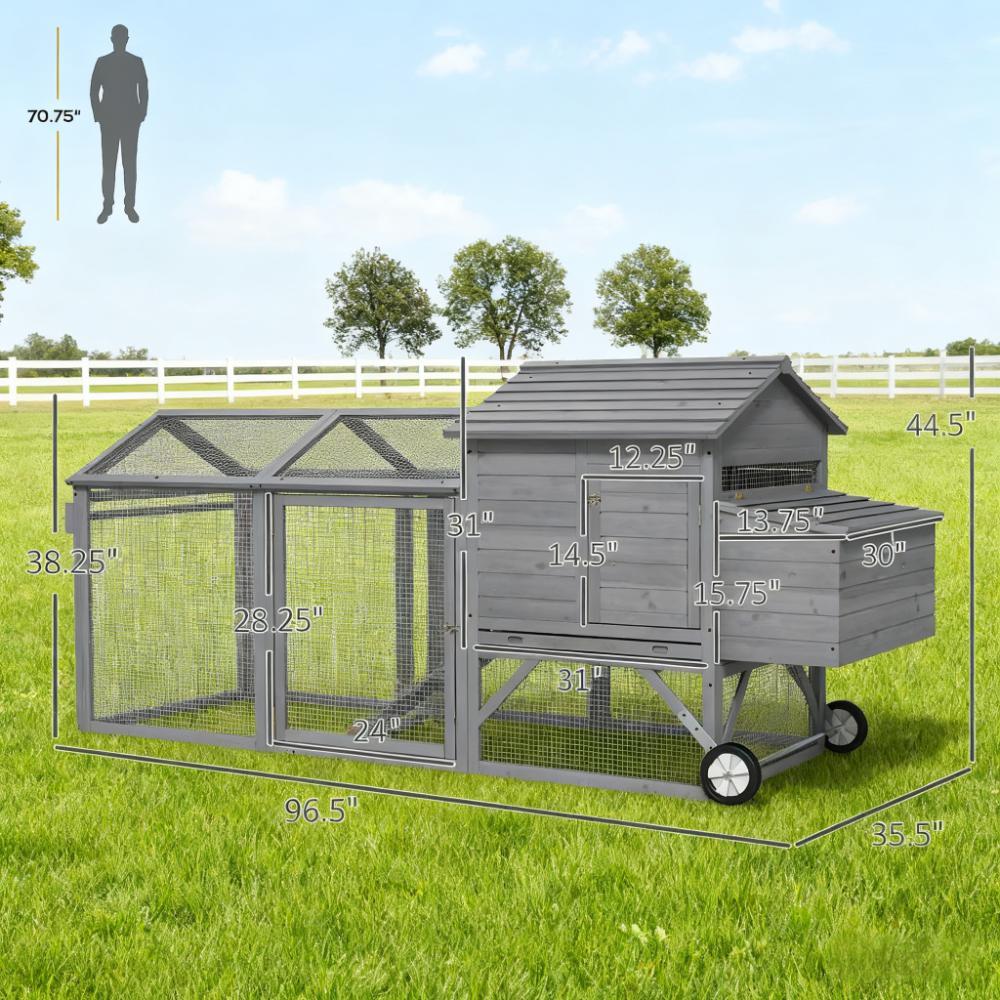 Wooden  Chicken Coop 96.5" L x 35.5" W x 44.5" H  Hen House Poultry Cage