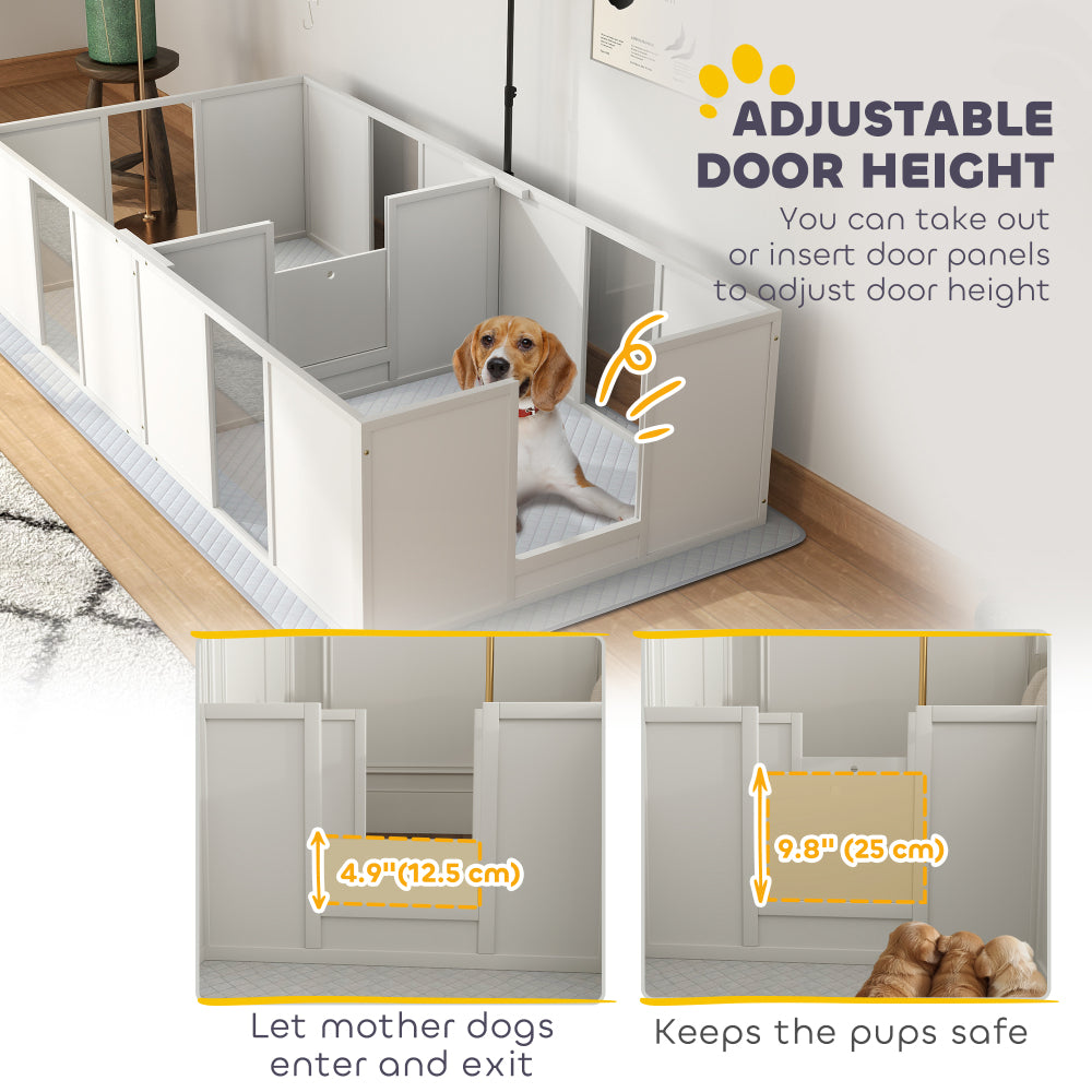 PawHut Whelping Box for Dogs, Newborn Puppy Supplies with Retractable Light Stand, Waterproof Pee Pad, Adjustable Height Door for Small and Medium Breed Dogs, 77" x 38"
