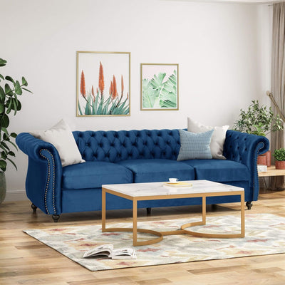 Classic 3-Seater Velvet Sofa in Navy Blue, Offering Timeless Elegance and Luxurious Comfort for Your Living Space, Featuring Plush Upholstery for Ultimate Relaxation and Stylish Entertaining