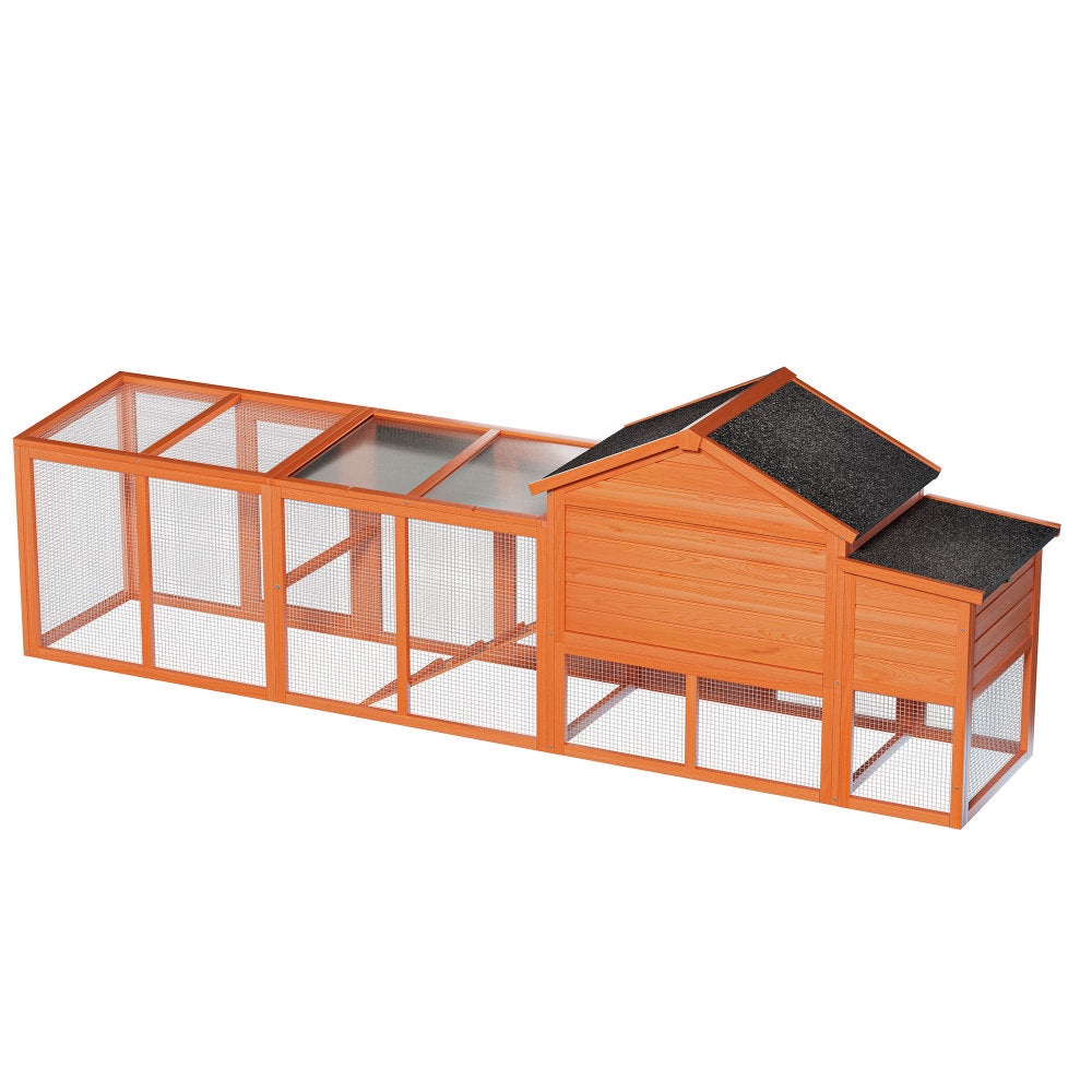 113.5" Large Wooden Chicken Coop Outdoor Hen House with Run, Waterproof Roof & Nesting Box, Secure Lock, Removable Tray, Ramp & Perch for 2–4 Chickens or Small Pets