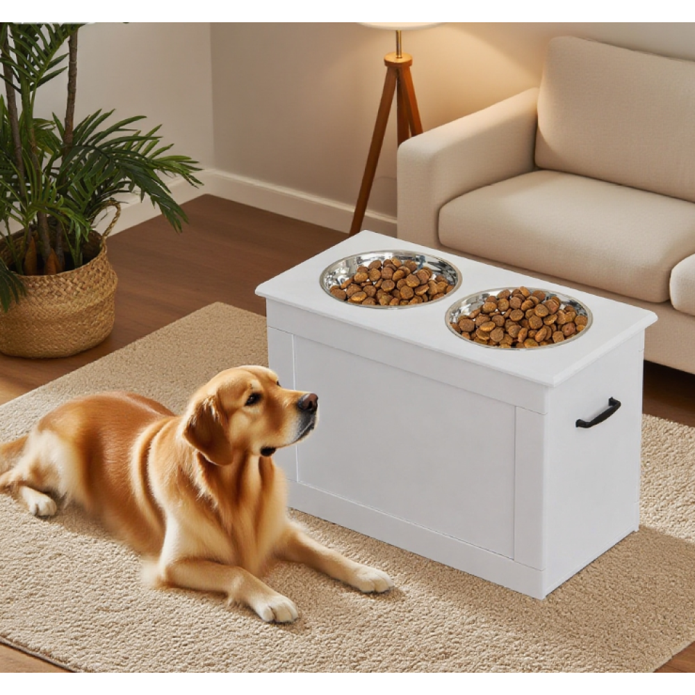 Elevated Feeder Stand Stainless Steel Bowl Raised Pet Feeding Storage Station with Stainless Steel Bowls Base