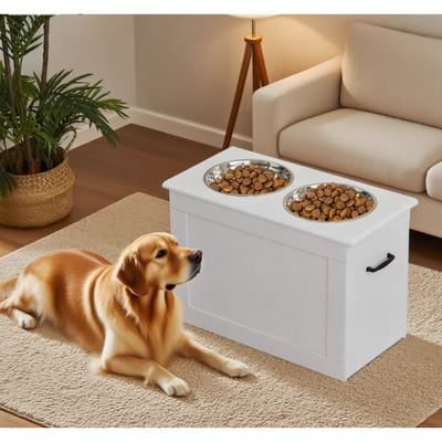 Elevated Feeder Stand Stainless Steel Bowl Raised Pet Feeding Storage Station with Stainless Steel Bowls Base